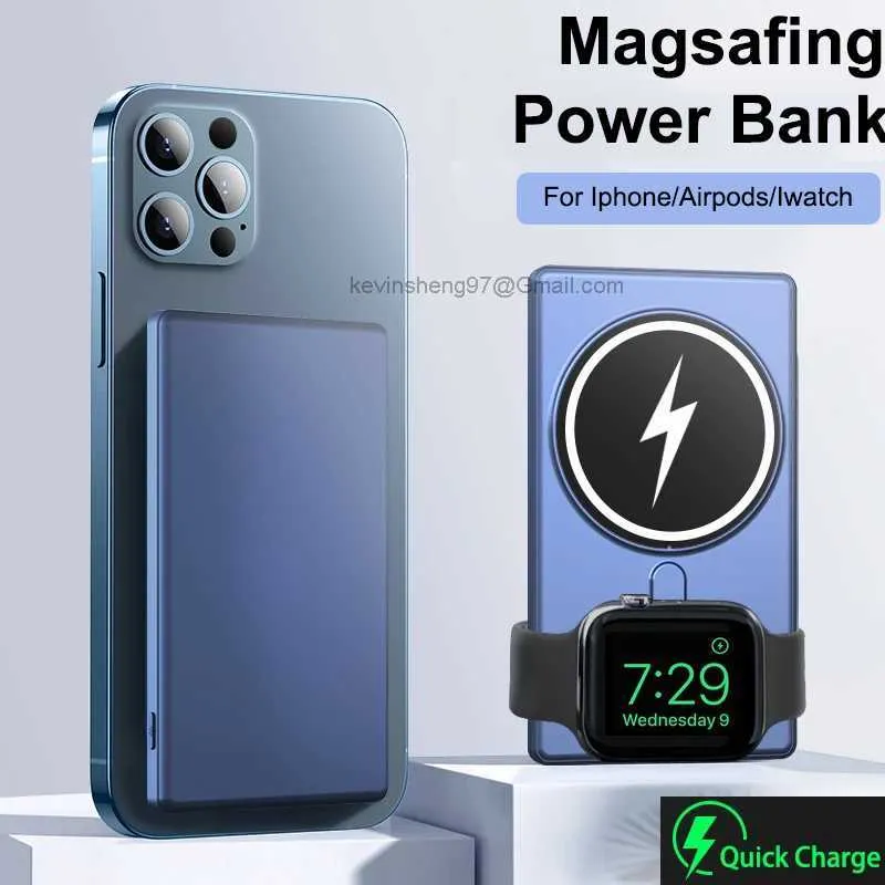 Free Customized LOGO 5000mAh Magnetic Power Banks For Iphone 13 12 Pro Max Apple Watch Airpods Pro Induction Wireless Fast Charging External Battery