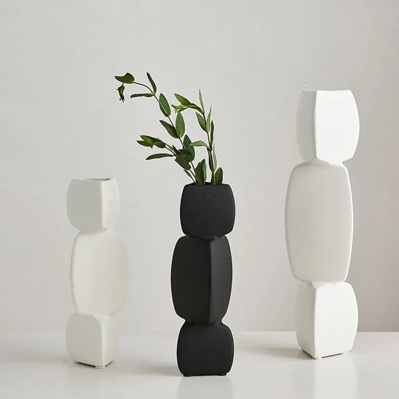 Vazolar Modern Minimalist Vazo Dekorasyonu Ev Çiçek Düzenleme Oturma Odası Flowerpot İskandinav Dekor Siyah Sanat Süsleri 230609