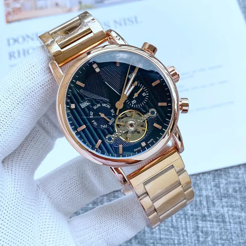 العلامة التجارية الجديدة Yupoo New Luxury Men Large Flywheel Work Pp Automatic Mechanical Watch Designer عالية الجودة من أعلى العلامة التجارية