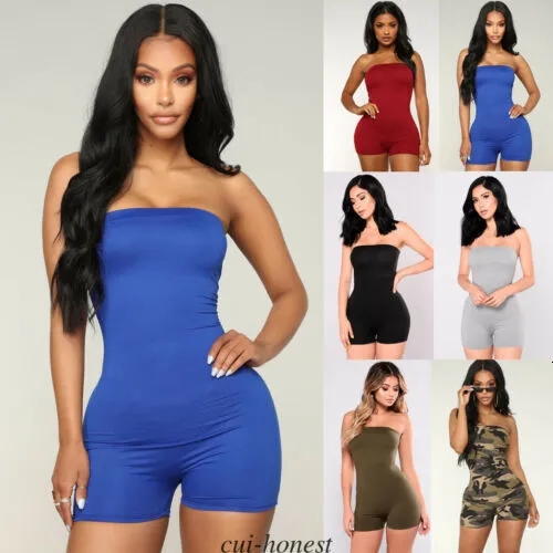 Womens Jumpsuits Rompers Stylish Women Sleeveless Jumpsuit Bodycon Off Shoulder Strapless Playsuit Romper Shorts 230609