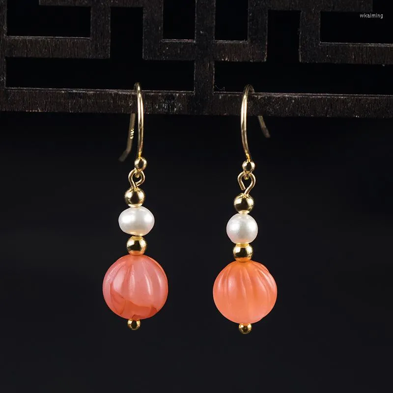 Dangle Earrings S925 Sterling Silver Pearl Female 2023 Korean Chinese Style Southern Red Pumpkin Fine Jewelry