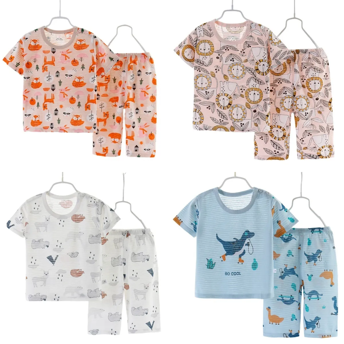 Pajamas Summer Children Sleepwear Boys Suits Breathable Home Clothes Girls Quick drying Baby Kids Short sleeved Clothing Set 230609