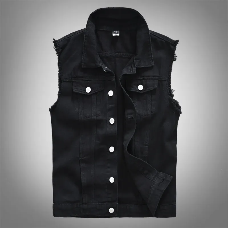 Men's Vests Men's Fashion Casual Black Hooded Sleeveless Vest Denim Vest Jacket Street Punk Style Denim Vest Multiple Size Options M-6XL 230609