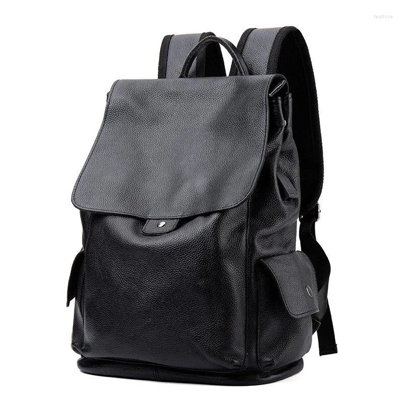 Backpack Backpacks Genuine Leather Unisex Man Woman Fashion School Laptop Bags Ipad Pack Travel Big USB Charging Crossbody Shoulder Gifts