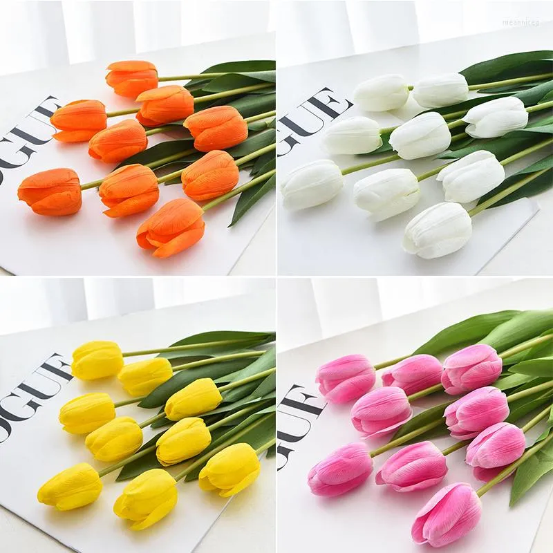 Decorative Flowers 10pcs/lot 35cm Real Touch Soft Artificial Tulips Home Decoration Fake Flower Wedding Bridal Handing Tulip Bouquet