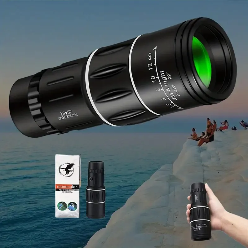 16x52 Monokulärt teleskop högt drivet för vuxna, 2023 Power Prism Compact Monoculars for Adults Kids, HD Monocular Räckvidd för gåvor