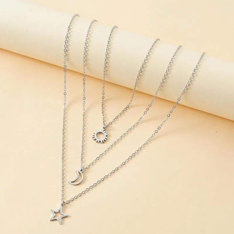 Chains 2023 Stainless Steel Sun Moon Star Good Friend Sisters Card Collar Necklace 3-piece Gift Wholesale