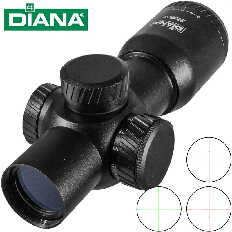 DIANA 2X28 Portée Tactique Rifle Scope Rouge Vert Réticule Airsoft Riflescope Outdoor Sport Chasse Optique Tir Glock Gun Sight