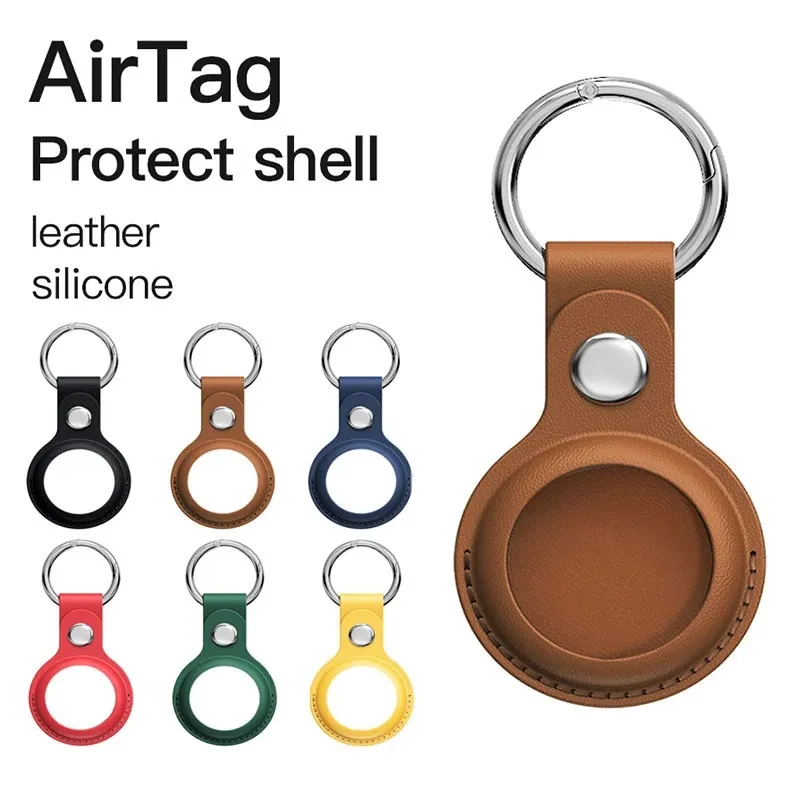 For Airtag Case Keychain Leather Air Tag Holder Protective Tracker Case with Loop Key Ring for Apple AirTags