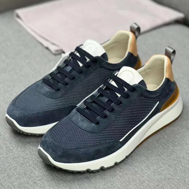 Mode män casual skor klassiska löpare med monili sneakers Italy Delicate Elastic Band Low Top Knit Calfskin Designer Trendy Non-Slip Running Trainers Box EU 38-45