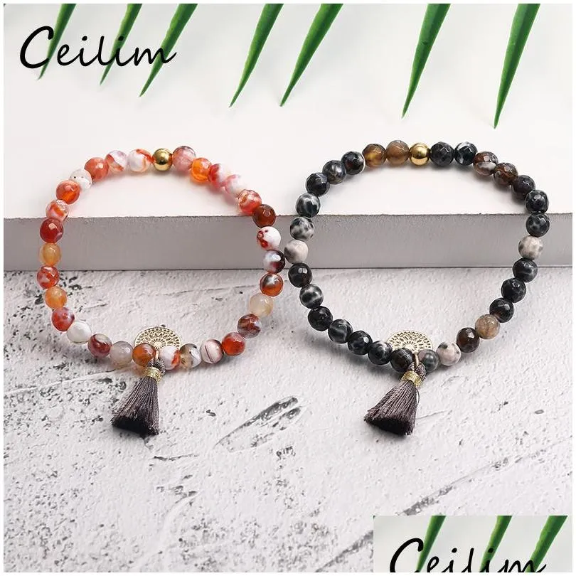 Beaded Fashion Natural Agate Stone Beads Beads Charm Bracelets Boho заявление круглые браслеты из нержавеющей стали для женщин -ювелирных изделий Dhftx