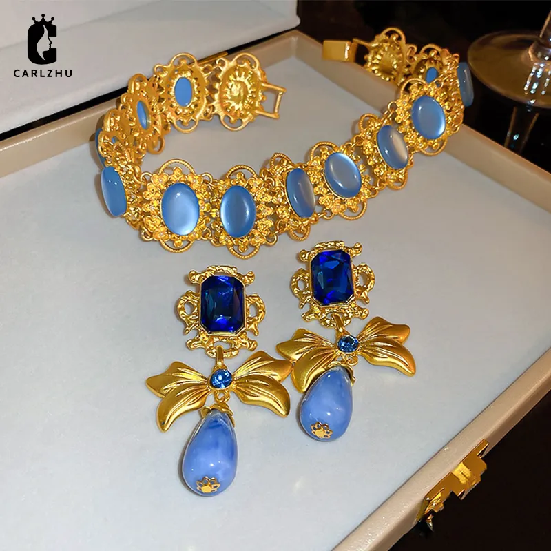 Set di gioielli da sposa Medievale Vintage Geometric Bowknot Orecchini a goccia d'acqua Girocolli francesi di alta qualità Collana e orecchini Set 230609