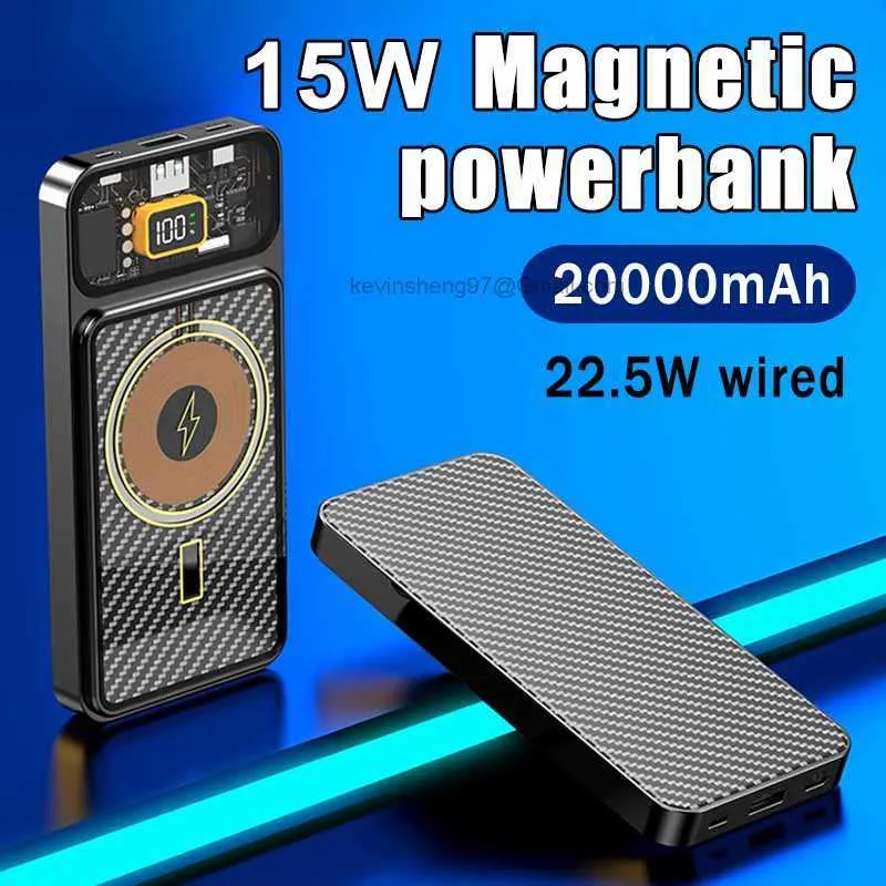 LOGO personalizzato gratuito 20000mAh Power Bank magnetici 15W Batteria esterna a ricarica rapida wireless per Iphone14 13 Mini Display digitale portatile Powerbank