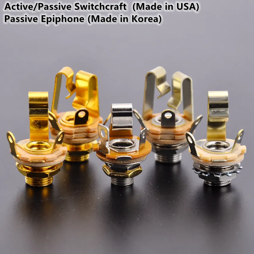 Switchcraft ativo/passivo de 1/4 6,35 mm (fabricado nos EUA) e Epiphone (fabricado na Coréia) Conector de saída aberto curto para baixo de guitarra elétrica