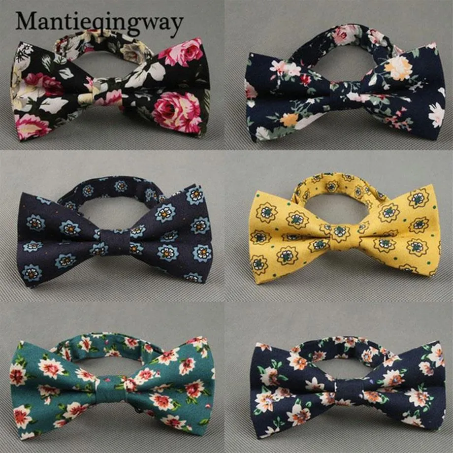 Mantieqingway British Style Vintage Flower Printing Bow Tie Bridegroom Wedding Gravata Slim Floral Skinny Bowtie Cravat Bowtie226y