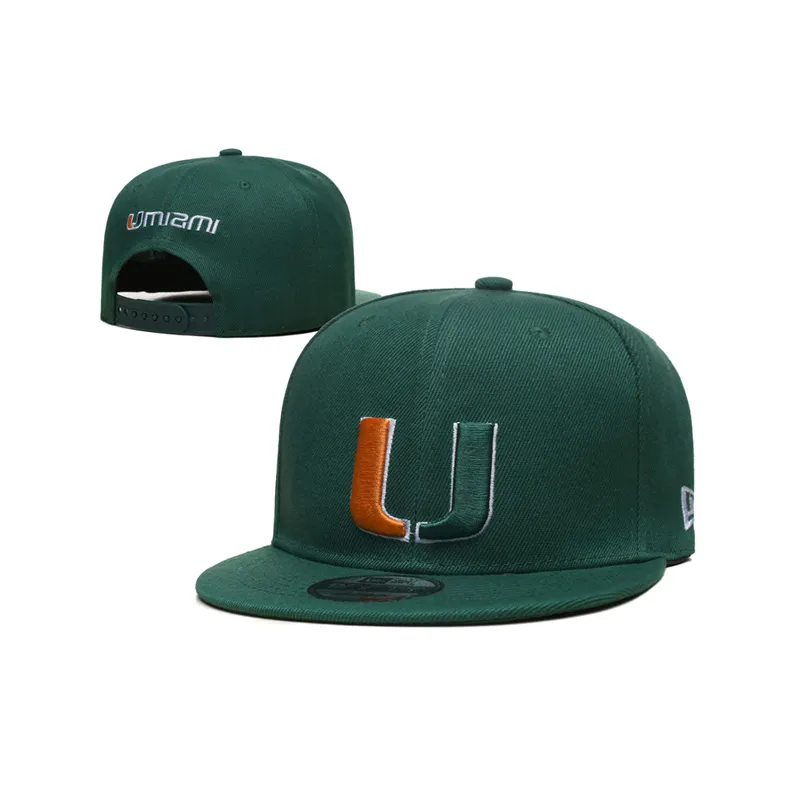 Bonés masculinos de futebol americano universitário Miami Hurricanes chapéus verdes snapback bonés esportivos ao ar livre