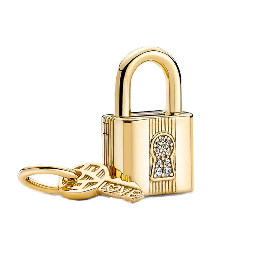 Charms pendentes de prata esterlina Pandora 925 Love Lock, Key Lock, acessórios de joias de três cores ornamento pulseira ajustável, caixa de Pandora grátis na compra