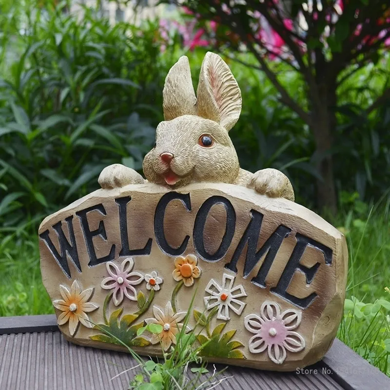 Décorations de jardin Dessin animé animal lapin signe de bienvenue balcon extérieur jardin villa cour décoration ornements jardin pelouse arrière-cour pavillon 230609