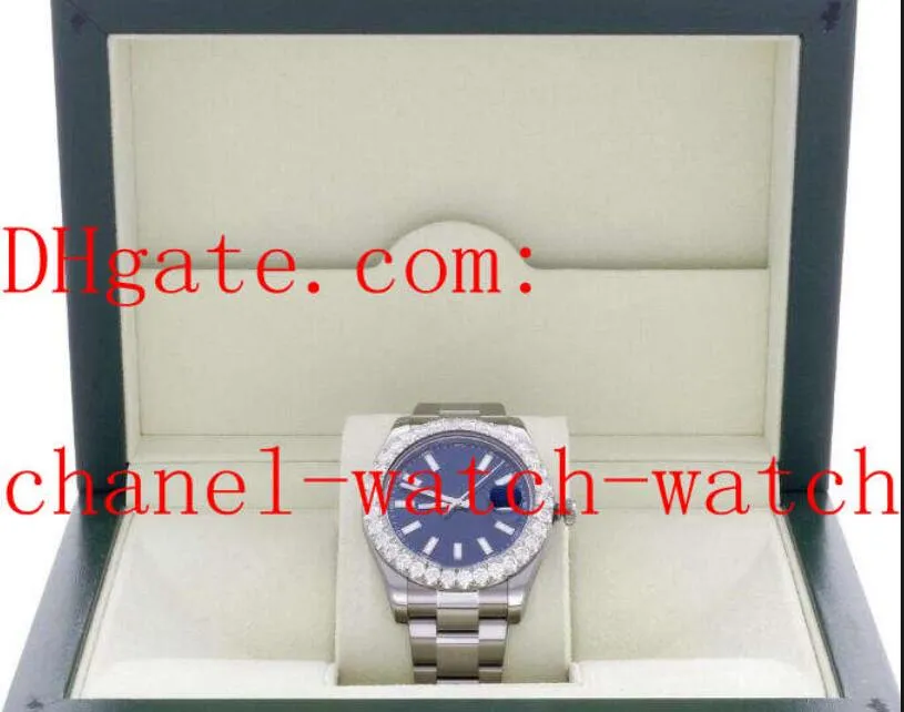 Hoogwaardige roestvrijstalen blauwe wijzerplaatheren horloges 41 mm Big Diamond 116300 Mechanische automatische beweging Herenspolhorloges met doos