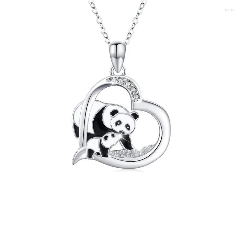 Colares com pingente Panda em declaração de coração para o amor da mãe Moda Cristal transparente Colar de animais fofos Jóias de casamento Presente