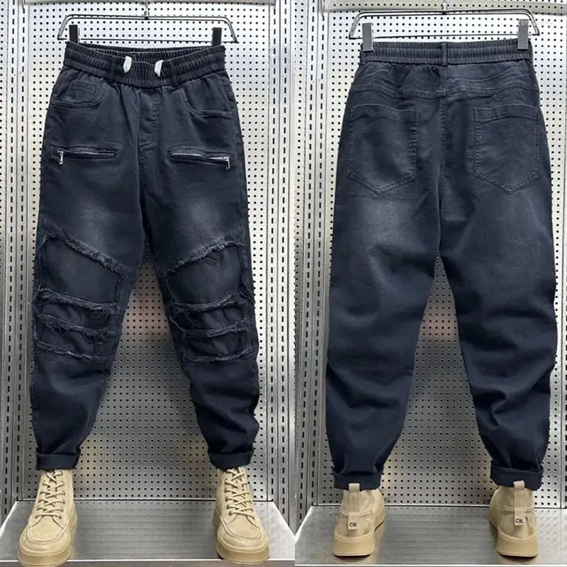 Men's Jeans Stackes Hip Hop Unique Black Stretch Cowboy Pants In 2023 Spring Autumn Harem Trousers Streetwear