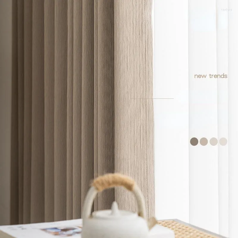 Curtain Japanese-style Fine Pleated High Blackout Curtains For Living Room Bedroom Cream Apricot Milk Tea Matcha Green Light Luxury Rhj