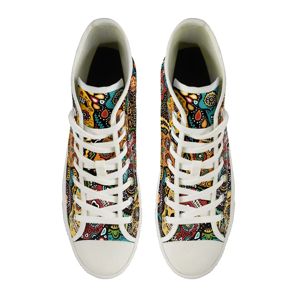 INSTANTARTS Men Vulcanized Sneakers High Top Canvas Shoes Classic Sugar Skulls Brand Design Men's Flats Shoes Lace Up Footwear