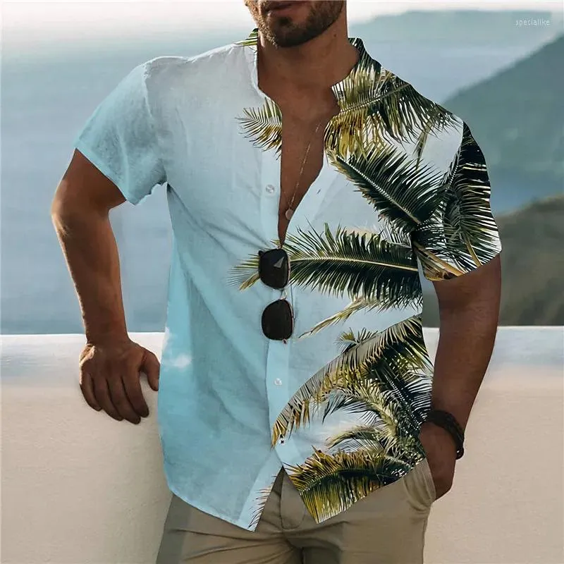 Men's Casual Shirts 2023 Men's Shirt Summer Hawaiian Fashion Street Short Sleeve Coconut Tree Beach Resort Party