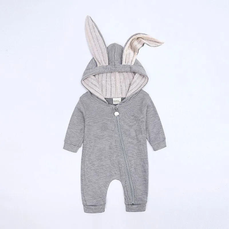 Bodys Bébé Lapin Avec Capuche – Fermeture éclair, Manches Longues – Taille 18 Mois – Noir – Fille Et Garçon