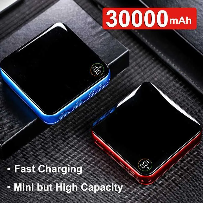 Gratis anpassad logotyp Mini Power Bank Portable 30000MAH Laddare Digital Display Fastladdning Externt batteri för iPhone Xiaomi Huawei