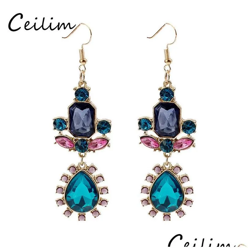 Dangle Chandelier Bohemian Colorf Rhinestone Crystal Statement Earrings Vintage Flower Earring For Women Fashion Ear Jewelry Gifts Dh5Im