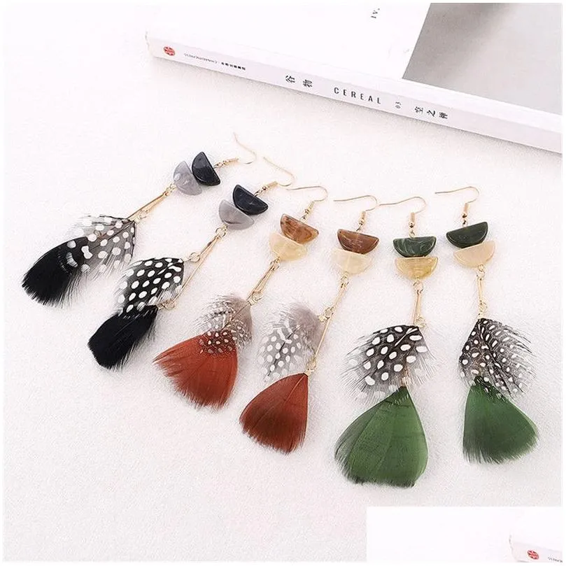 Dangle Chandelier Geometry Acrylic Long Feather Arrings Bohemian Colorf arring tassel for Women 6 Colour