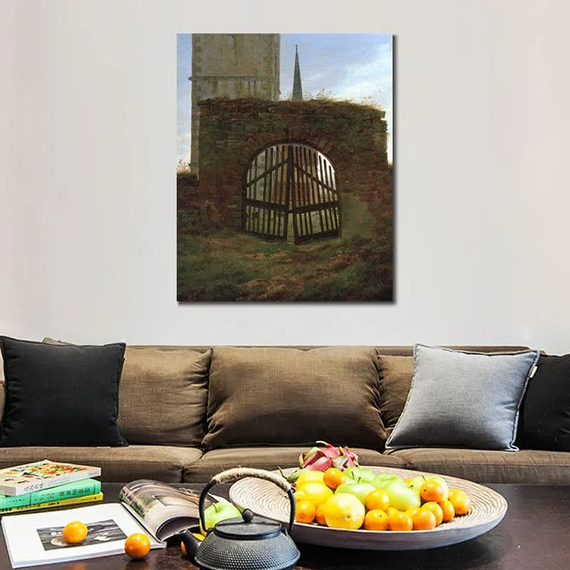 Canvas Art Reproduction Churchyard Gate by Caspar David Friedrich Painting Handcrafted House Decor