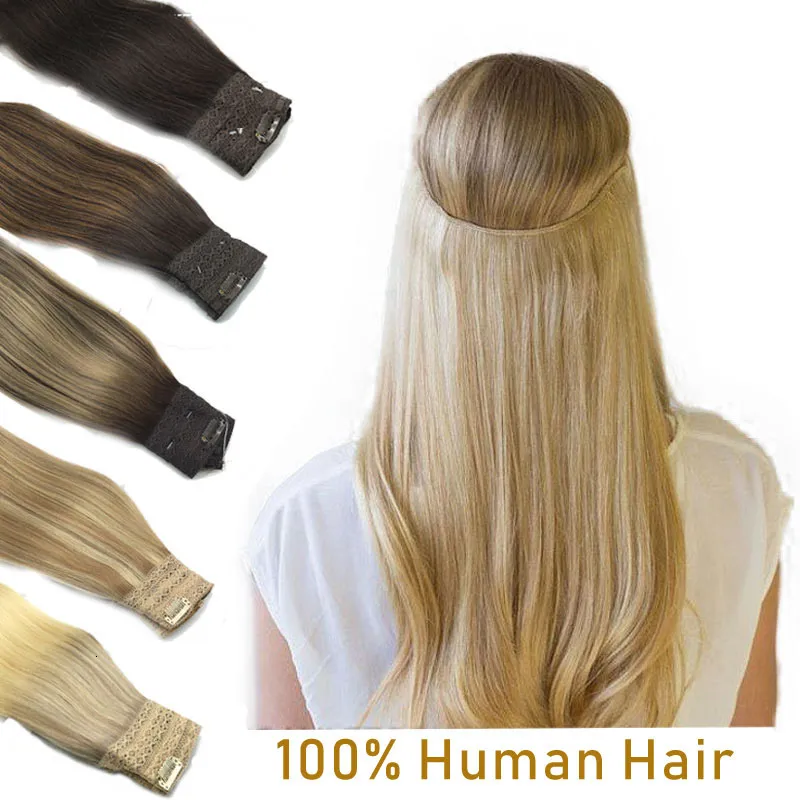 Pedaços de cabelo Fio em Extensões Linha Peixe Reto Humano Fusão Natural com Presilhas Trama Para Mulheres 230609