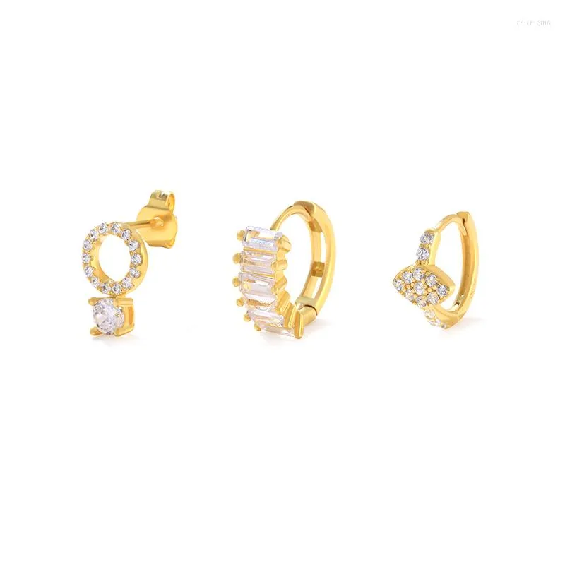 Hoop Earrings 3pcs/set Cubic Zirconia Round Piercing Stud For Women Men Fine Jewelry Set Pendientes Gifts