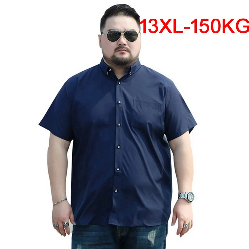 Men's Dress Shirts men 8XL 9XL shirts 10XL 7XL plus size big larger 5XL 6XL short sleeve summer dress plaid shirts casual navy blue 230609