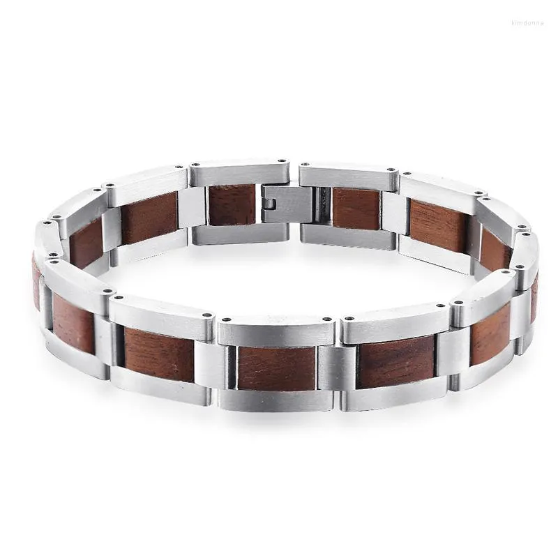 Braccialetti con ciondoli Goccia Coppia unisex Bracciale in acciaio inossidabile e legno naturale 12mm Logo personalizzato Cinturino in legno per gioielli da donna