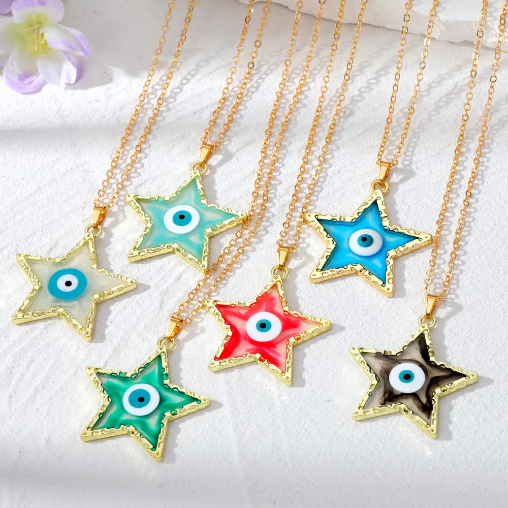 Colorful Star Turkey Evil Eye Necklace For Women Lucky Blue Eye Clavicle Choker Necklace