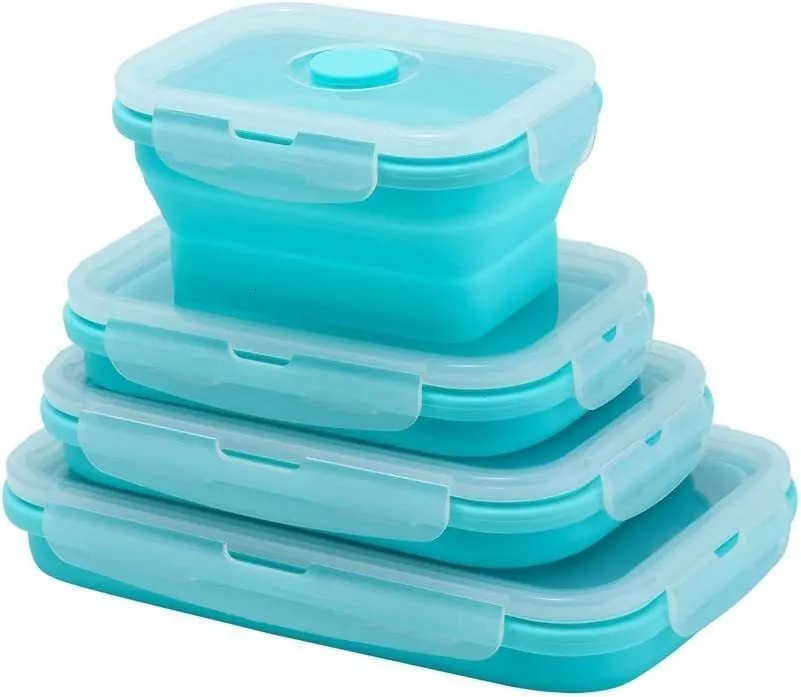 Bento Boxes 4 Pcs Silicone Collapsible Food Storage Containers with Lids Lunch Box BPA free for Kitchen Pantry 230609