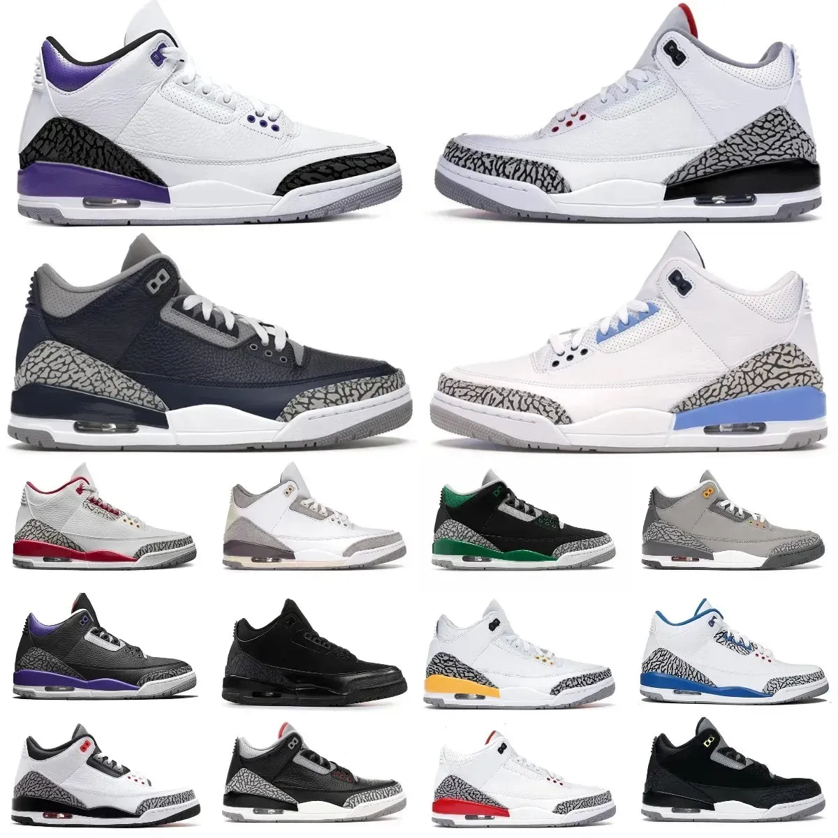 Tênis de basquete Jumpman 3 3s Cardeal Vermelho Escuro Iris Musselina Racer Azul Pinheiro Verde Frio Cinza Fragmento UNC Laser Laranja Georgetown Homens Mulheres Treinadores 40-47