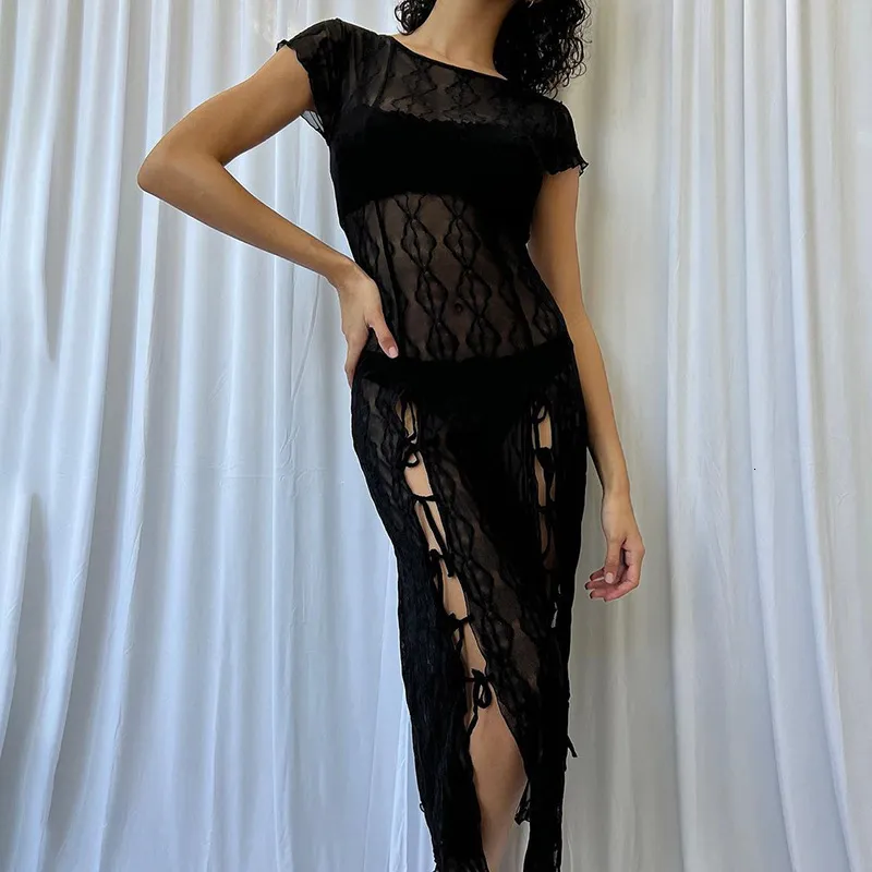 Black Lace Overlay Midi Dress With Petal Sleeves  Y2K Goth Aesthetic Dress  For Women From Fashasha, $12.9 In Bulk | DHgate.Com