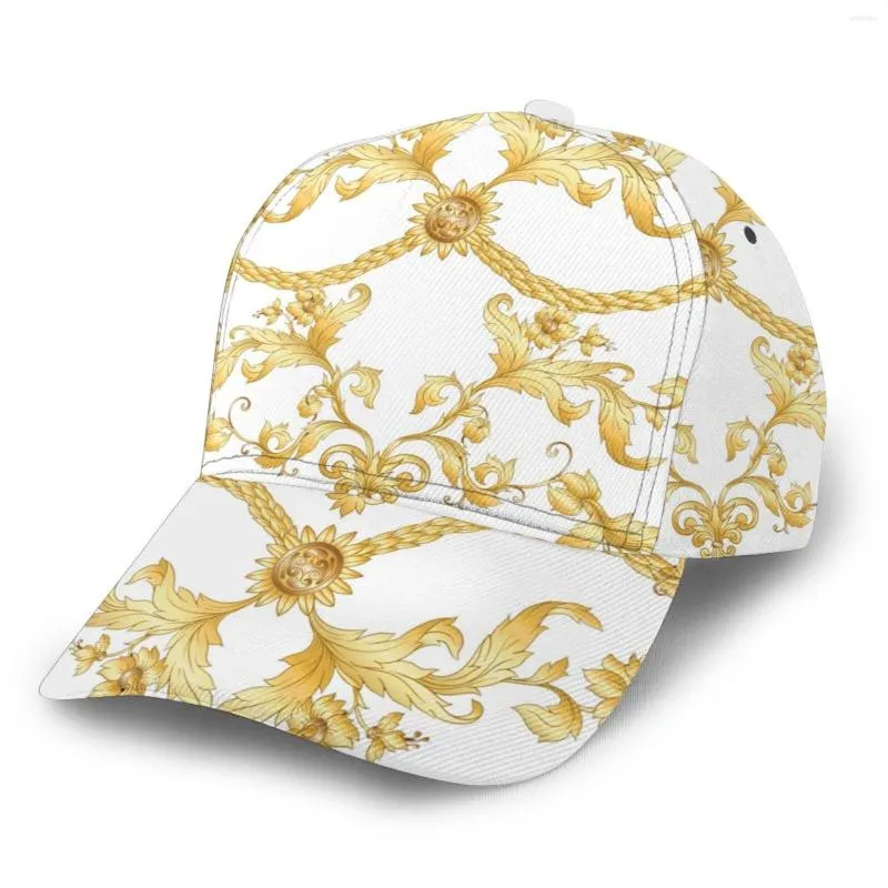 Ball Caps Hoisydesigns Białe złote lato mężczyźni Baseball Hats for Women Snapback Lady Regulowane luksusowe Europe Retro Flower Dropship