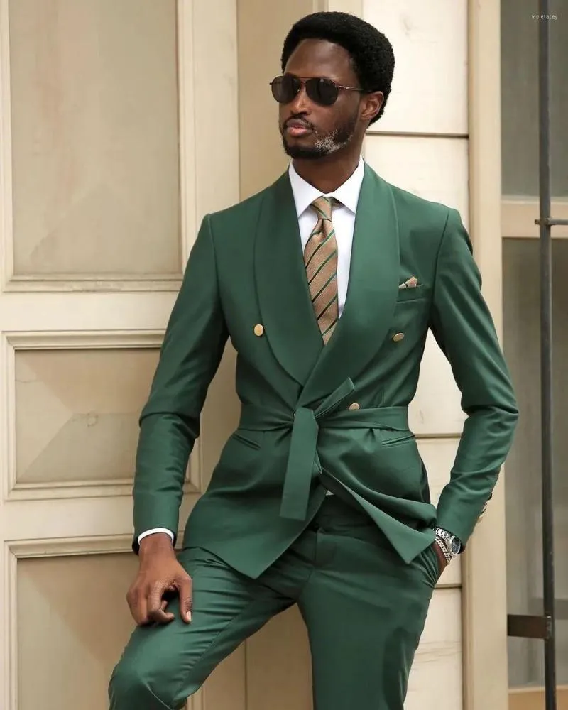 Costumes pour hommes petit ami pour mariage Blazers vert foncé à double boutonnage hommes vestes résistant au vent Costume d'halloween personnalisé 2 pièces