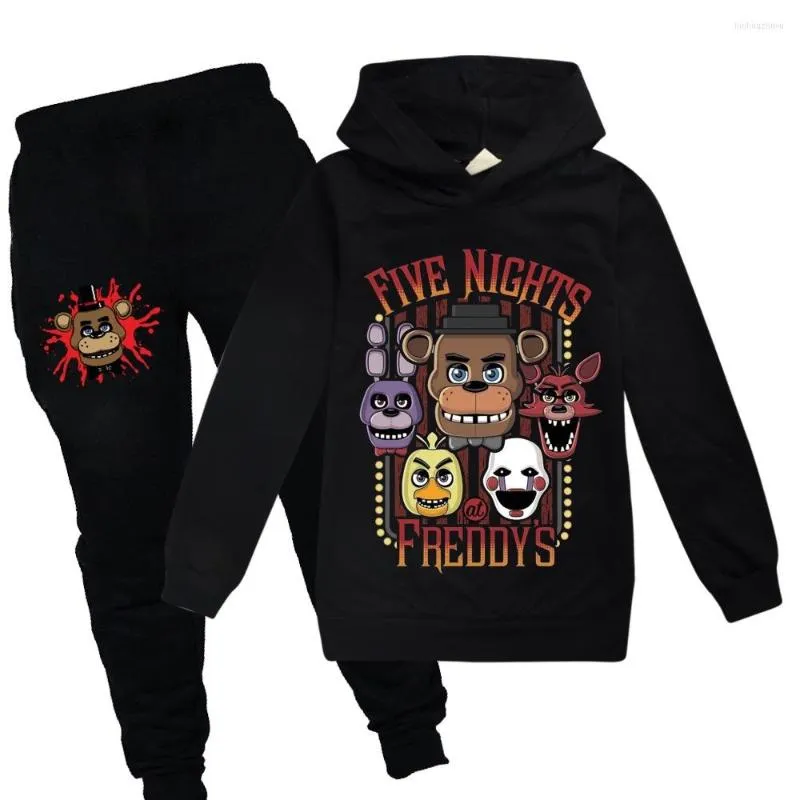 Kläder sätter barn 2st pojkar flickor barn set tecknad djurtryck kläder sport kostym fnaf outwear hoodies långa byxor