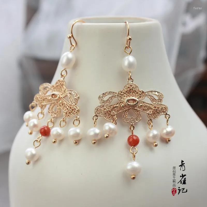 Dangle Earrings Chinese Court Pearl Natural Stone Handmade Hanfu Dress Cheongsam Decoration QQJ