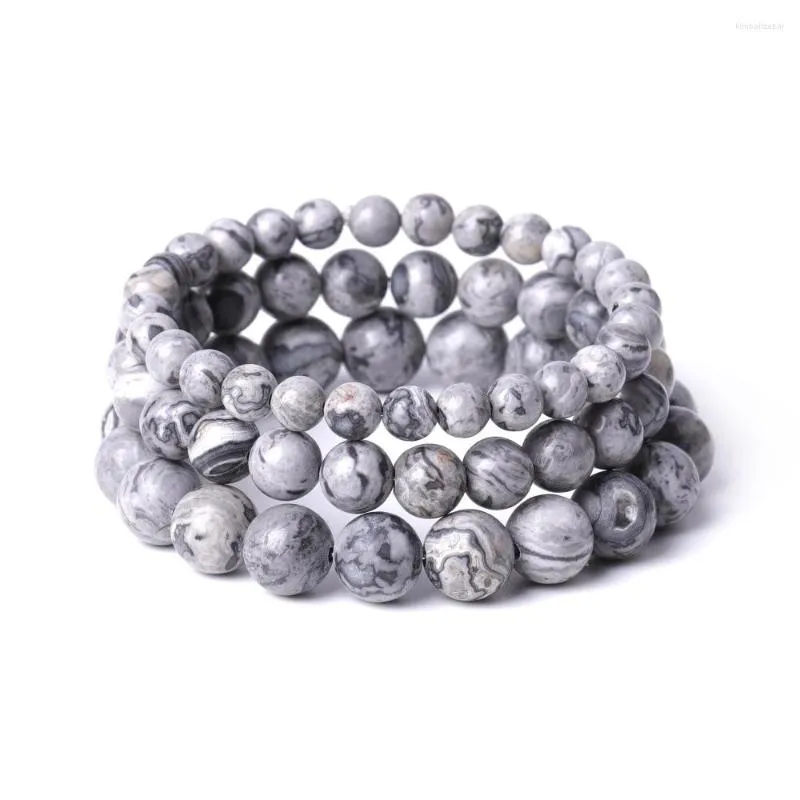 Strand Grey Map Stone Beads Bracelet Buddha Beaded Yoga Friendship Strench For Women Men Jewelry Braclet Braclets