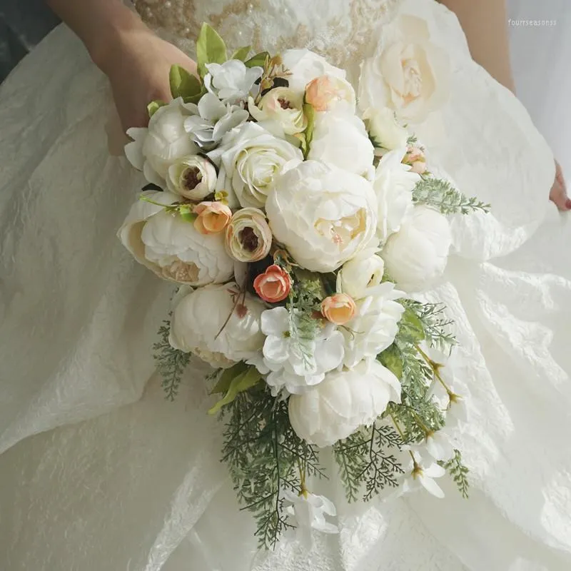 Fleurs décoratives pivoine Rose Bouquet artificiel cascade mariée tenant fleur bricolage artisanat faux mariage maison fête décoration