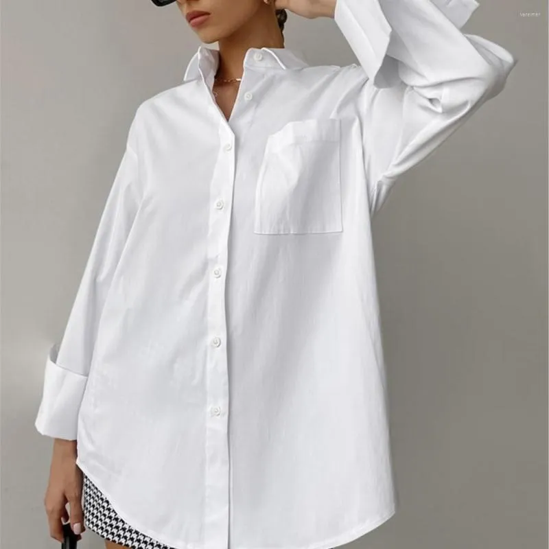 Women's Blouses 2023 Loose Long Sleeve Woman Cotton White Button Up Tops Women Casual Turn Down Collar Shirt Female