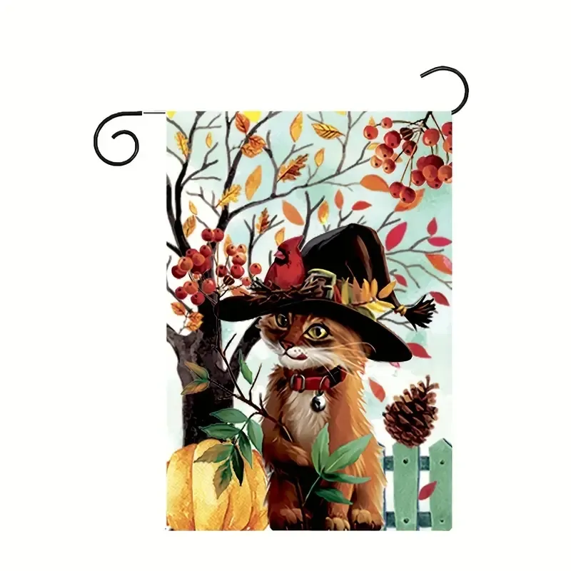 1 peça 12 x 18 polegadas Fall Kitten dupla face decorativa Outono Kitty Cat Pumpkins Garden Flag (sem suporte de metal)