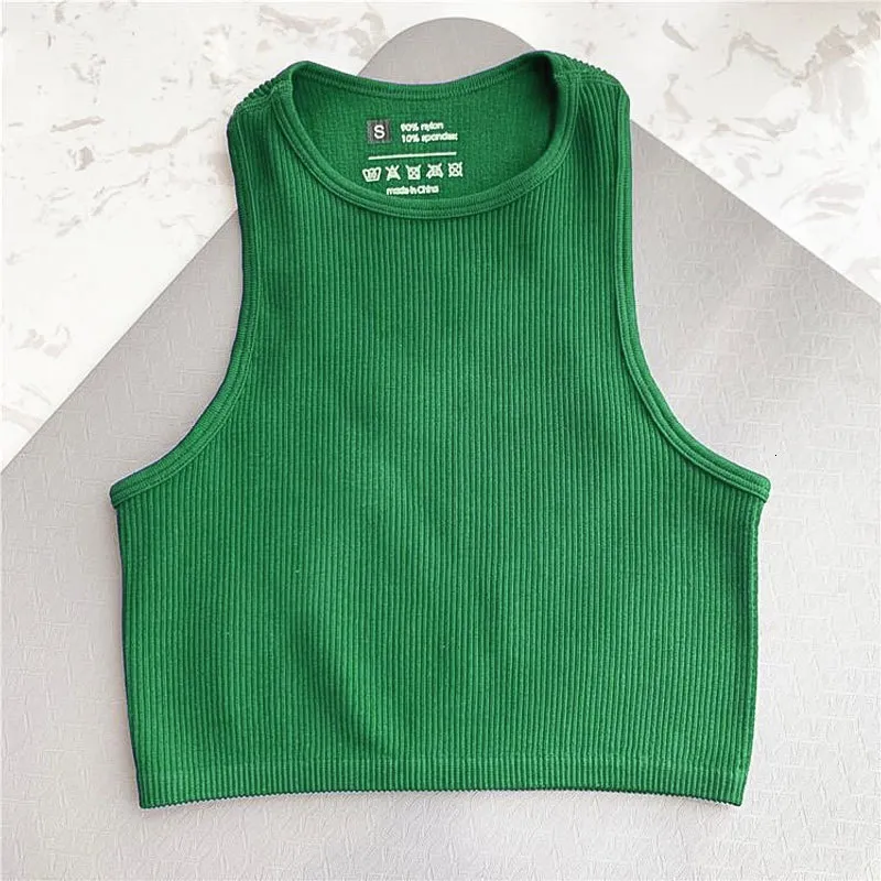 Women's Tanks Camis Rib Green Tank Top Femme Casual Sport Tops O Neck Solid Basic T-shirts Seamless Vest Streetwear Sleeveless Casual Sexy Crop Top 230609